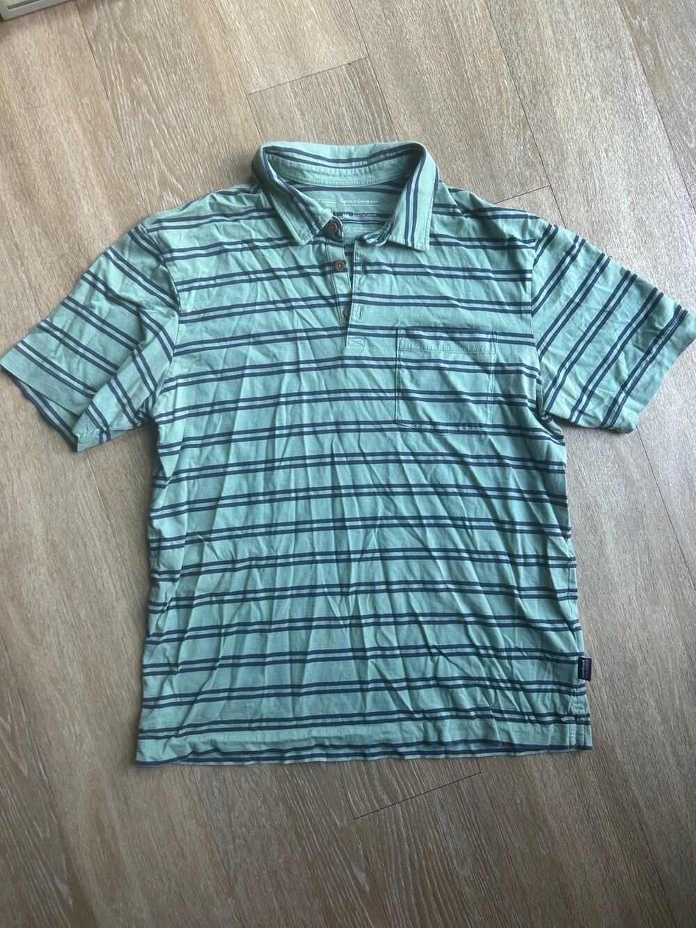 Patagonia Cotton Polo Shirt golf preppy casual Striped ShortSleeve outdoorsy